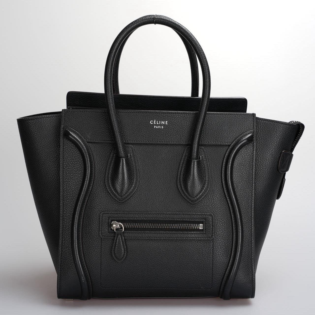 CELINE Micro Luggage Leather Handbag in Black
