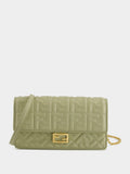 Sage Green Nappa Leather with FF Motif Baguette