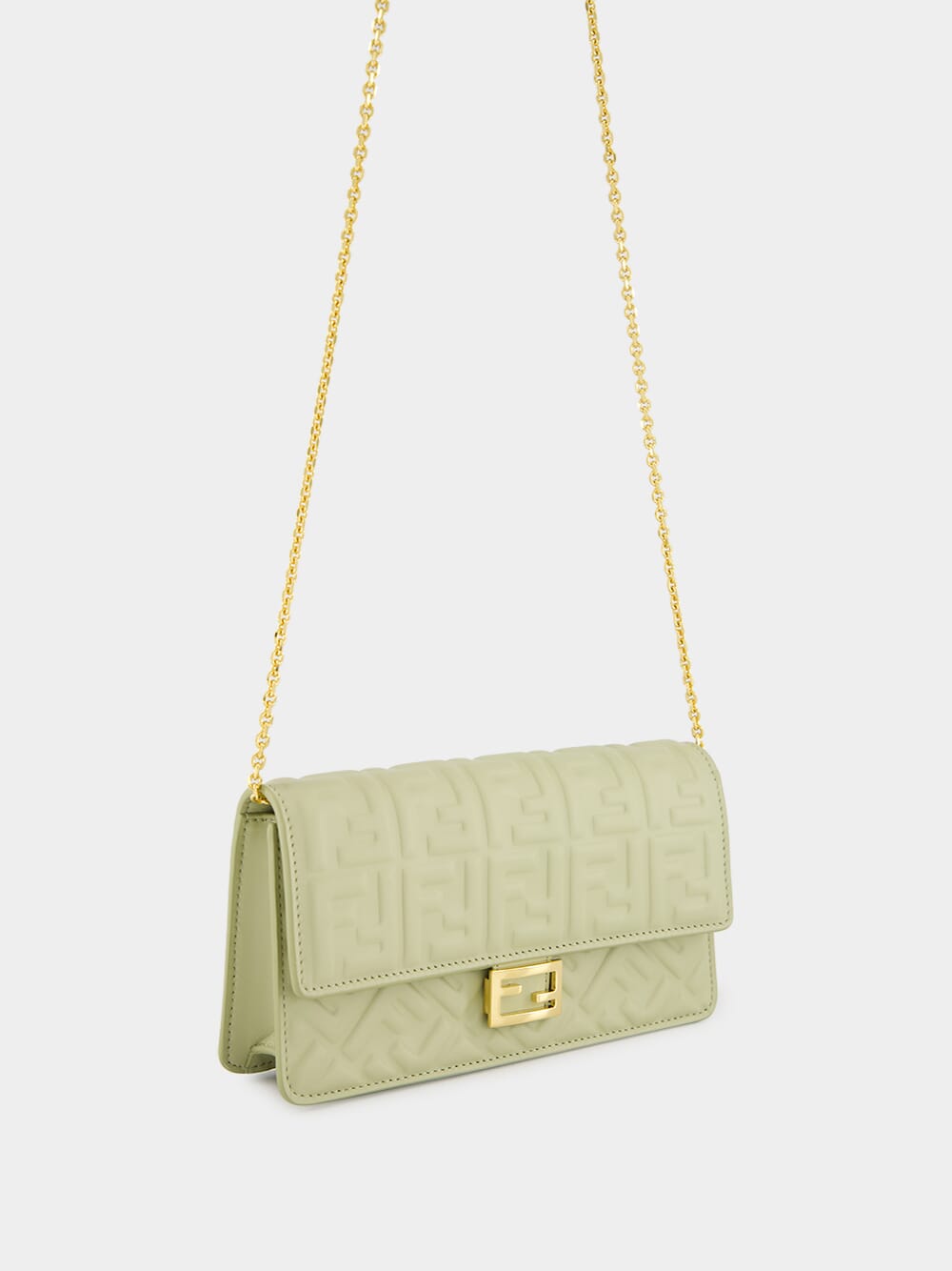 Sage Green Nappa Leather with FF Motif Baguette