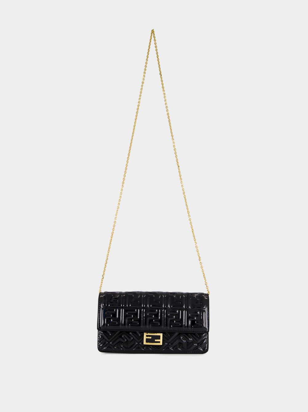 Black Patent Leather FF Wallet on Chain