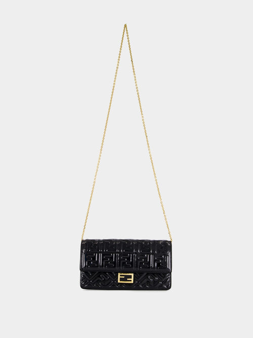 Black Patent Leather FF Wallet on Chain