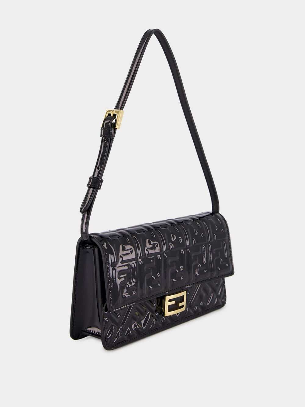 Black Patent Leather FF Wallet on Chain