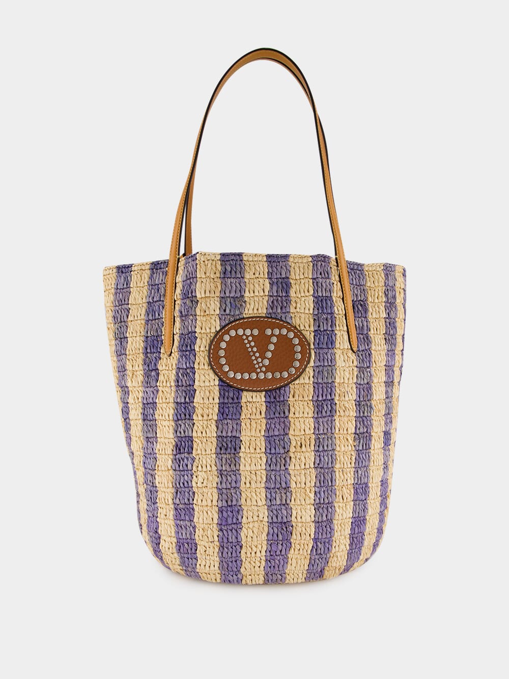 Natural and Blue Striped Raffia Shopping Bag