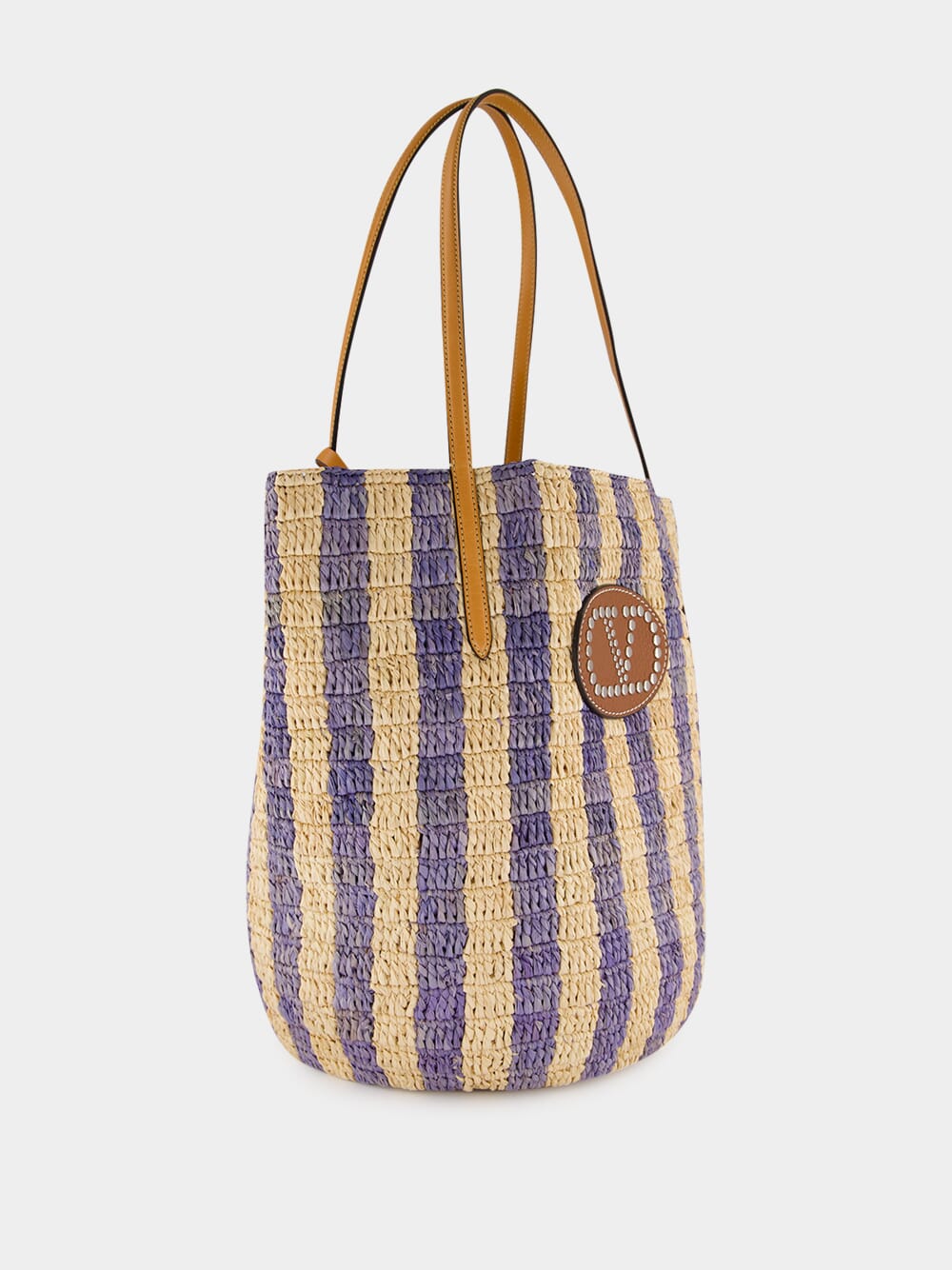 Natural and Blue Striped Raffia Shopping Bag