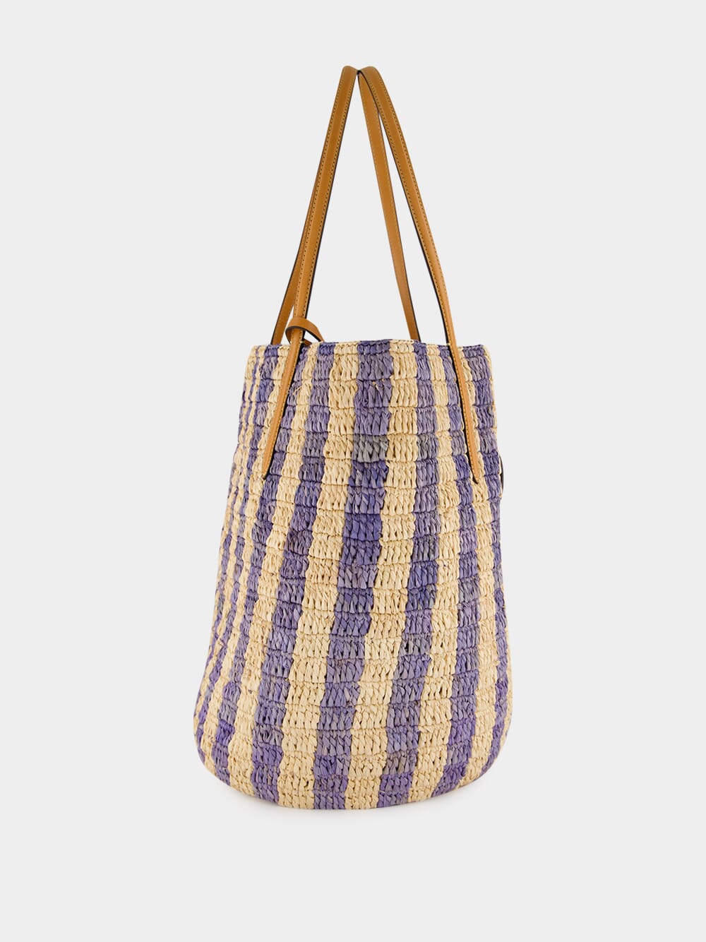 Natural and Blue Striped Raffia Shopping Bag