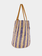 Natural and Blue Striped Raffia Shopping Bag