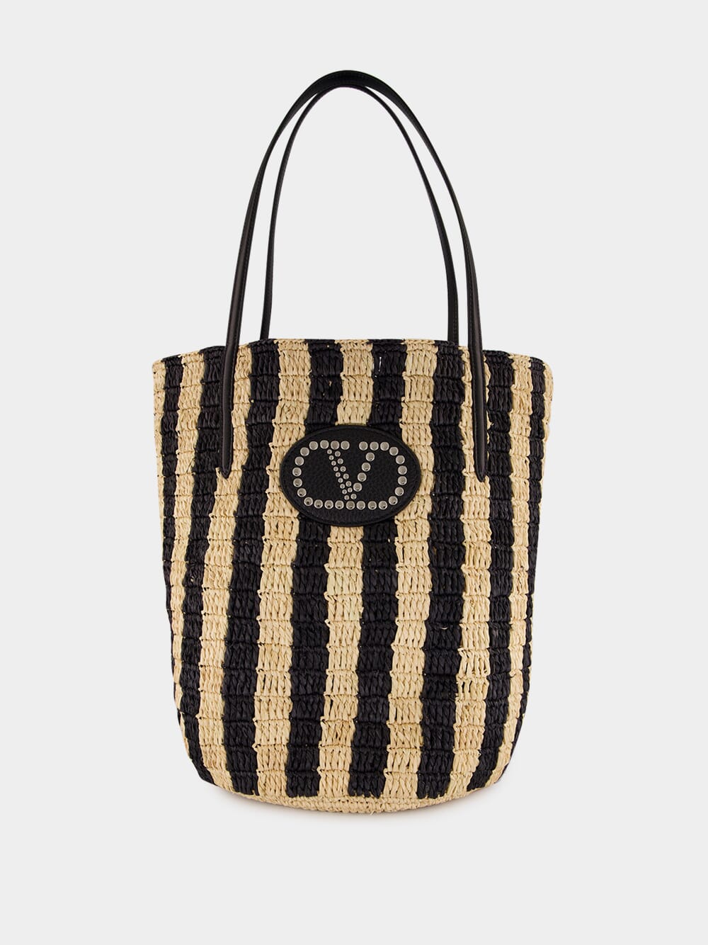 Natural and Black Striped Raffia Shopping Bag