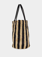 Natural and Black Striped Raffia Shopping Bag
