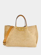 Natural and Saddle Brown Medium Straw Tote