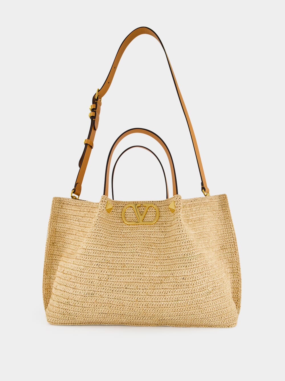 Natural and Saddle Brown Medium Straw Tote