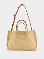 Natural and Saddle Brown Medium Straw Tote