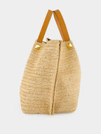Natural and Saddle Brown Medium Straw Tote