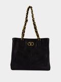 Black Laseine Nappa Leather Shopping Bag