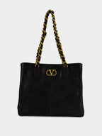 Black Laseine Nappa Leather Shopping Bag