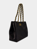 Black Laseine Nappa Leather Shopping Bag