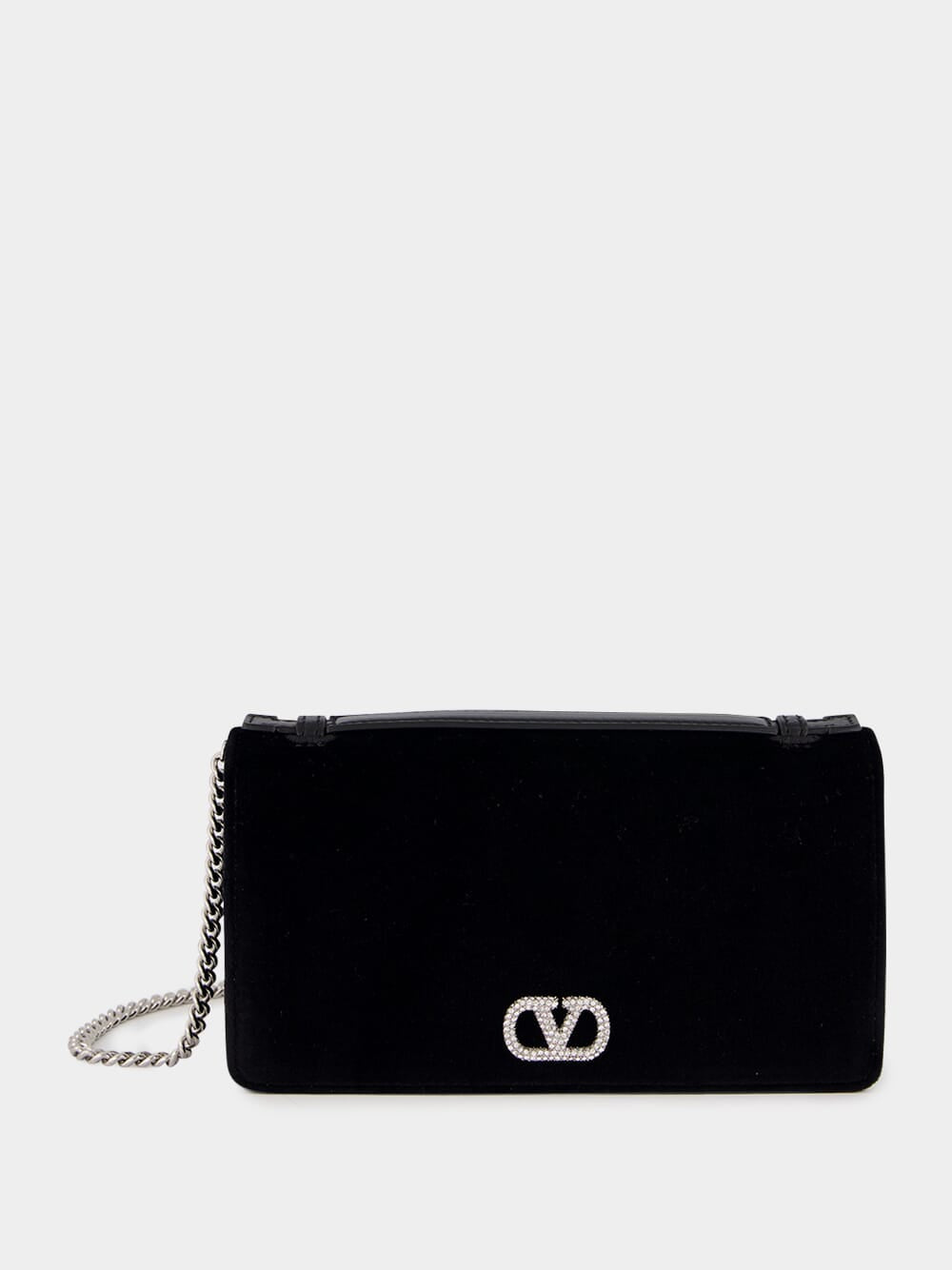 Black Cotton Crystal Logo Clutch