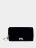 Black Cotton Crystal Logo Clutch