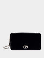 Black Cotton Crystal Logo Clutch