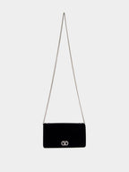 Black Cotton Crystal Logo Clutch