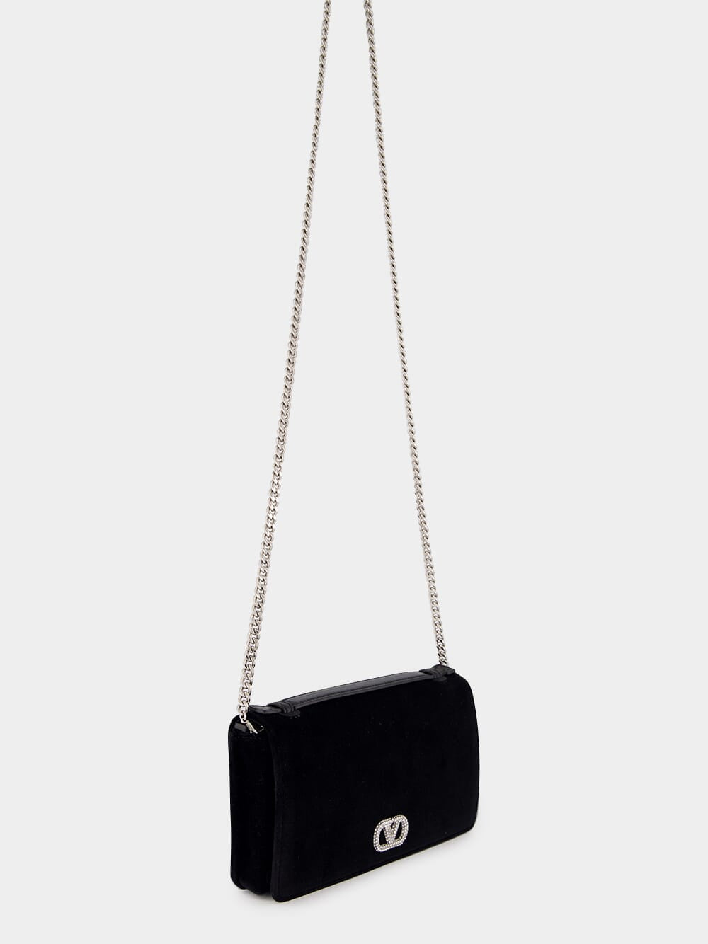 Black Cotton Crystal Logo Clutch