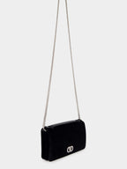Black Cotton Crystal Logo Clutch