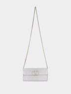 Silver Calfskin Clutch with Chain Strap