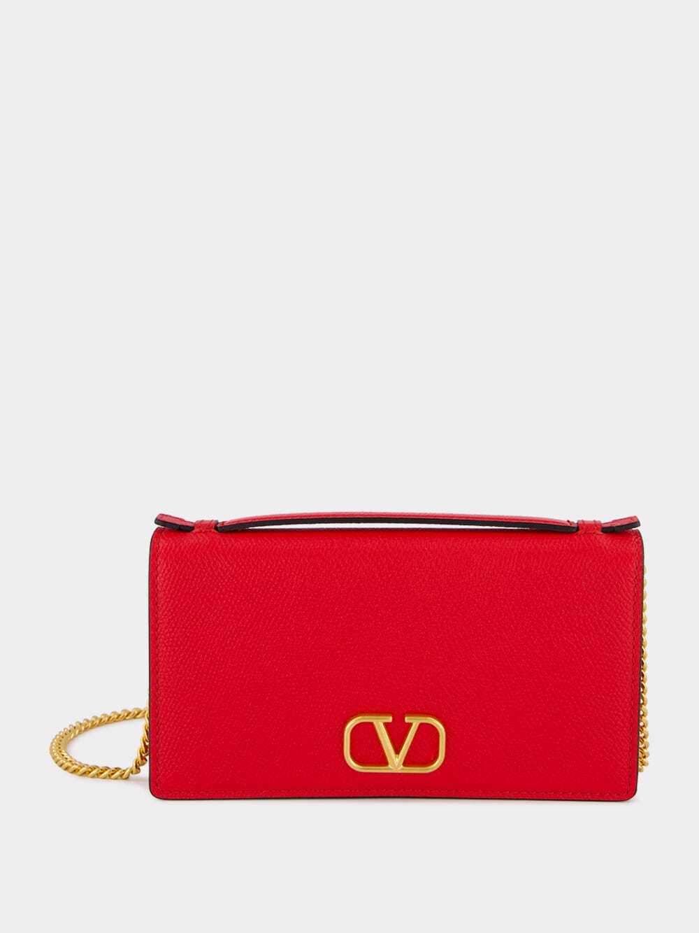 Red Calfskin Clutch with Chain Strap