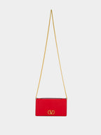 Red Calfskin Clutch with Chain Strap