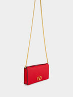 Red Calfskin Clutch with Chain Strap