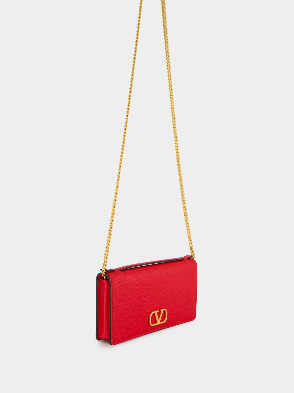 Red Calfskin Clutch with Chain Strap