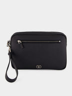 Black Calf Leather Wrist Pouch