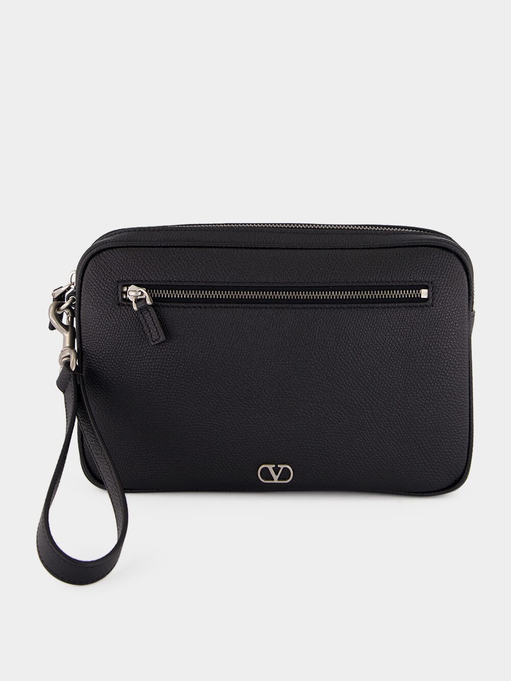 Black Calf Leather Wrist Pouch
