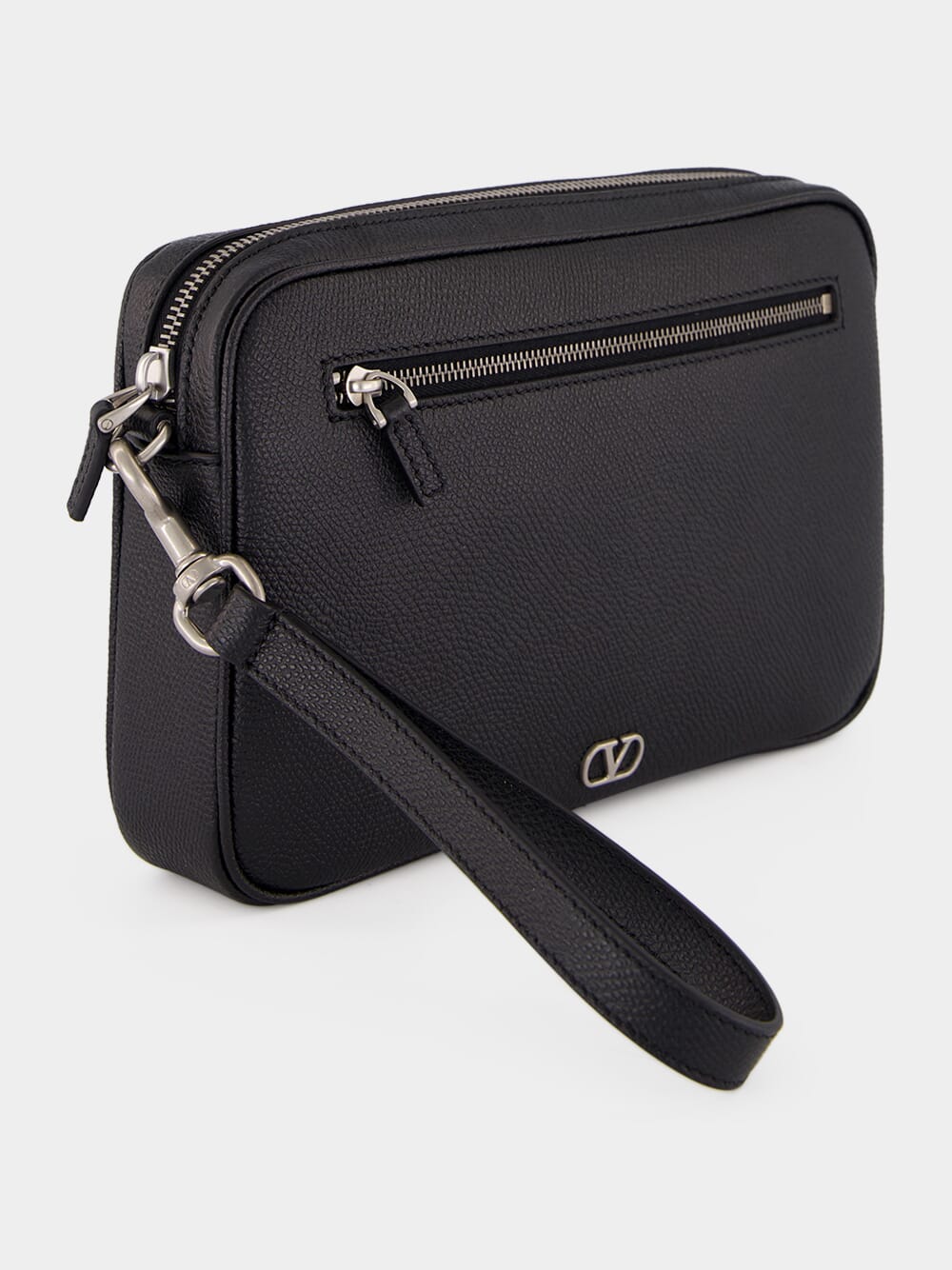 Black Calf Leather Wrist Pouch