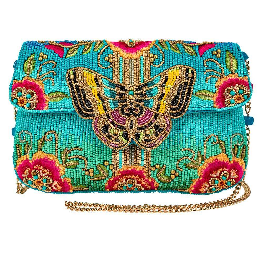 Mary Frances Butterfly Love Spring Floral Bag Beaded Handbag Blue Pink Purse NEW
