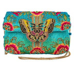 Mary Frances Butterfly Love Spring Floral Bag Beaded Handbag Blue Pink Purse NEW