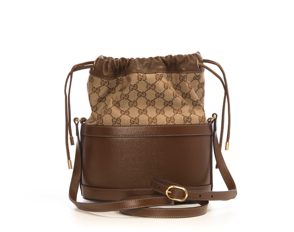 Gucci Brown Bucket GG Chocolate Horse Bit 1955 Calfskin Leather Handbag Bag NEW