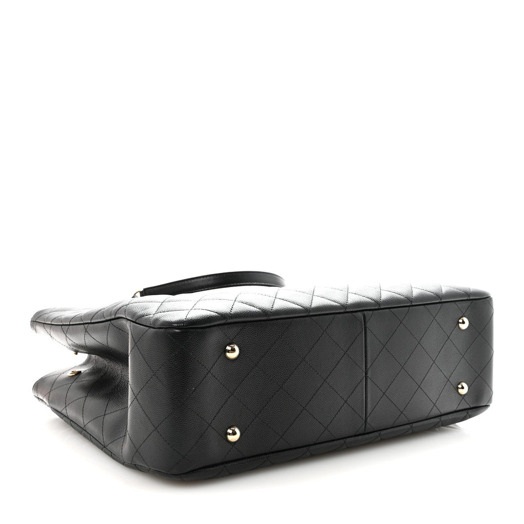Caviar Quilted Large Shopping Tote Black