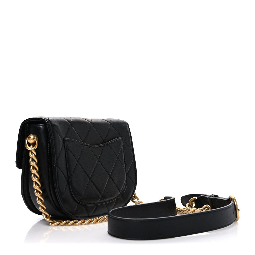 Calfskin Quilted Moon Messenger Black