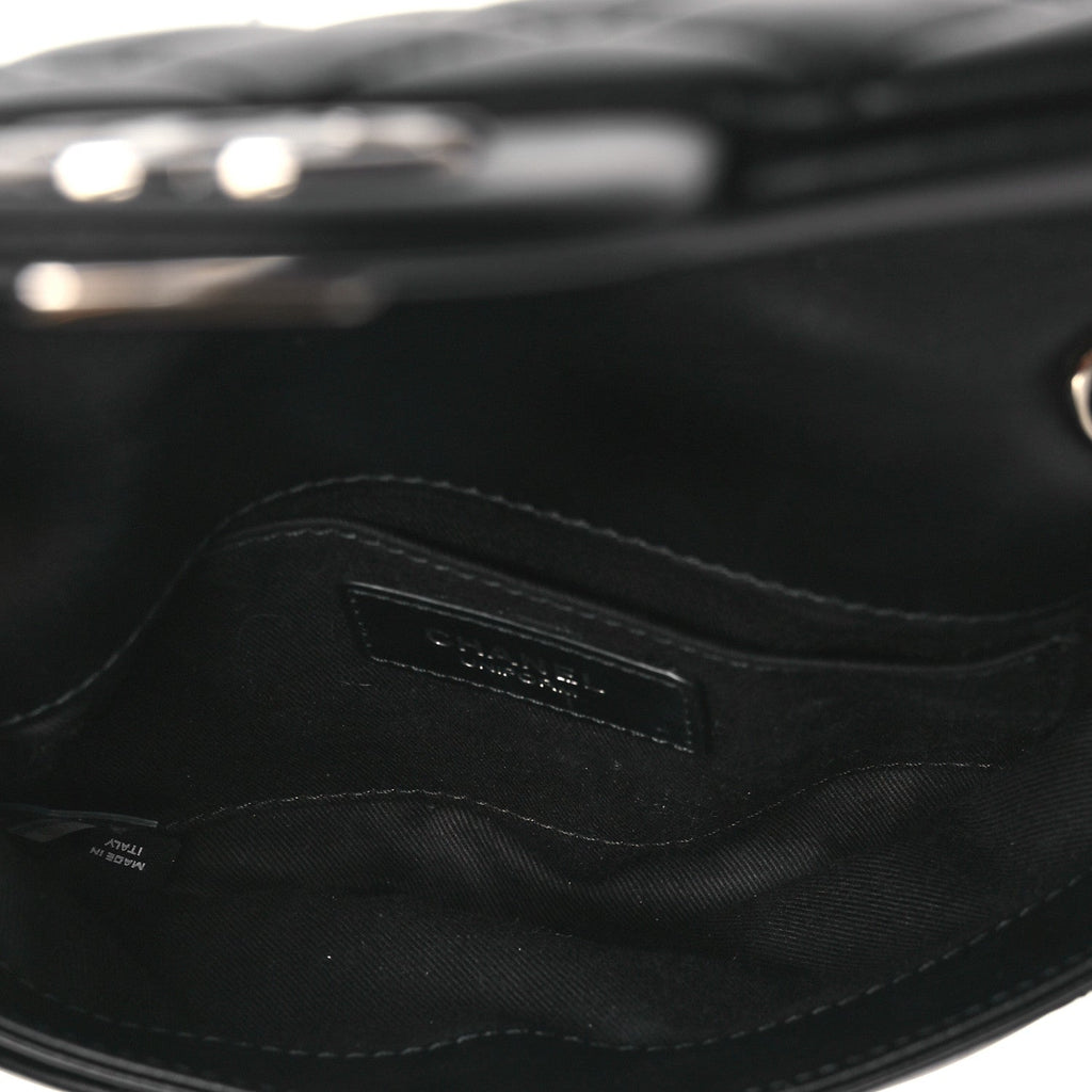 Calfskin Quilted CC Uniform Flap Belt Bag Black