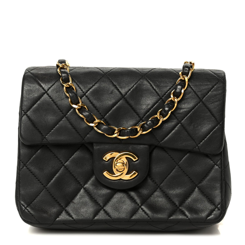 Lambskin Quilted Mini Square Flap Bag Black