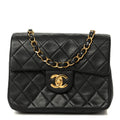 Lambskin Quilted Mini Square Flap Bag Black