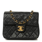 Lambskin Quilted Mini Square Flap Bag Black