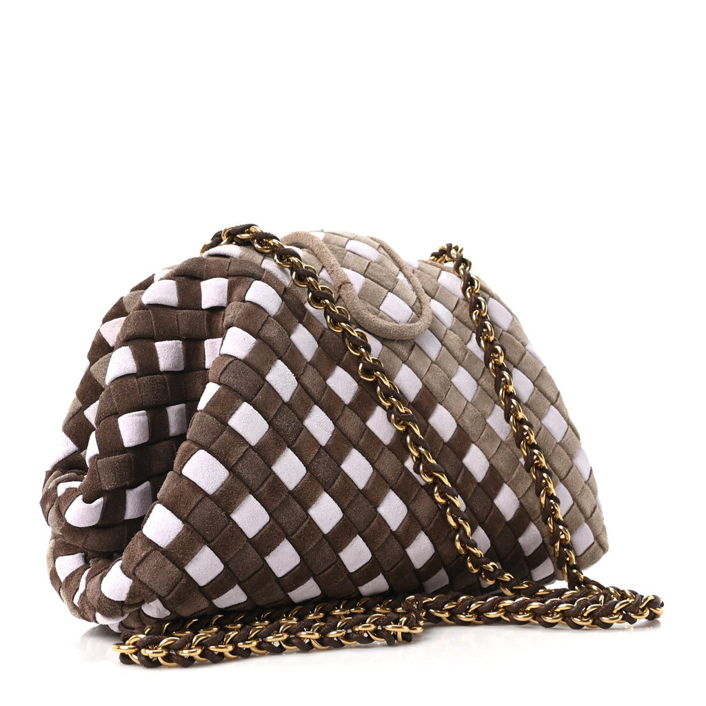Suede Intrecciato Small The Lauren 1980 Clutch With Chain Praline Musk Washed Brownie