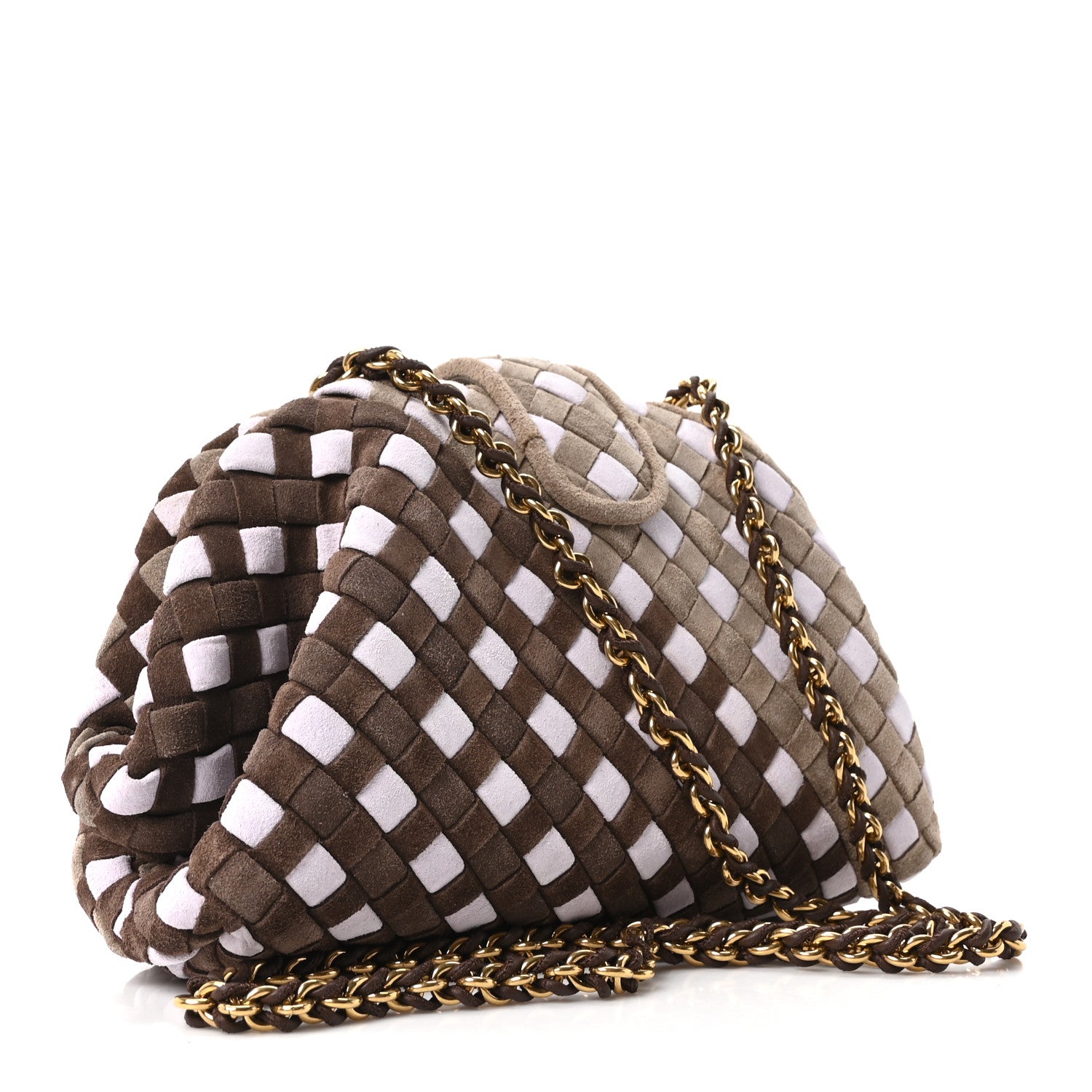 Suede Intrecciato Small The Lauren 1980 Clutch With Chain Praline Musk Washed Brownie