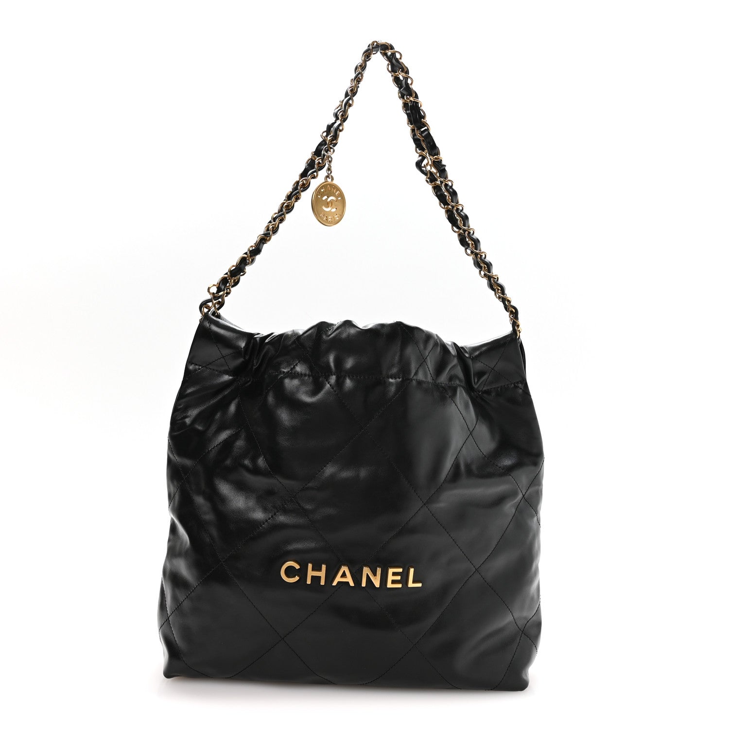 Shiny Calfskin Quilted Small Chanel 22 Black