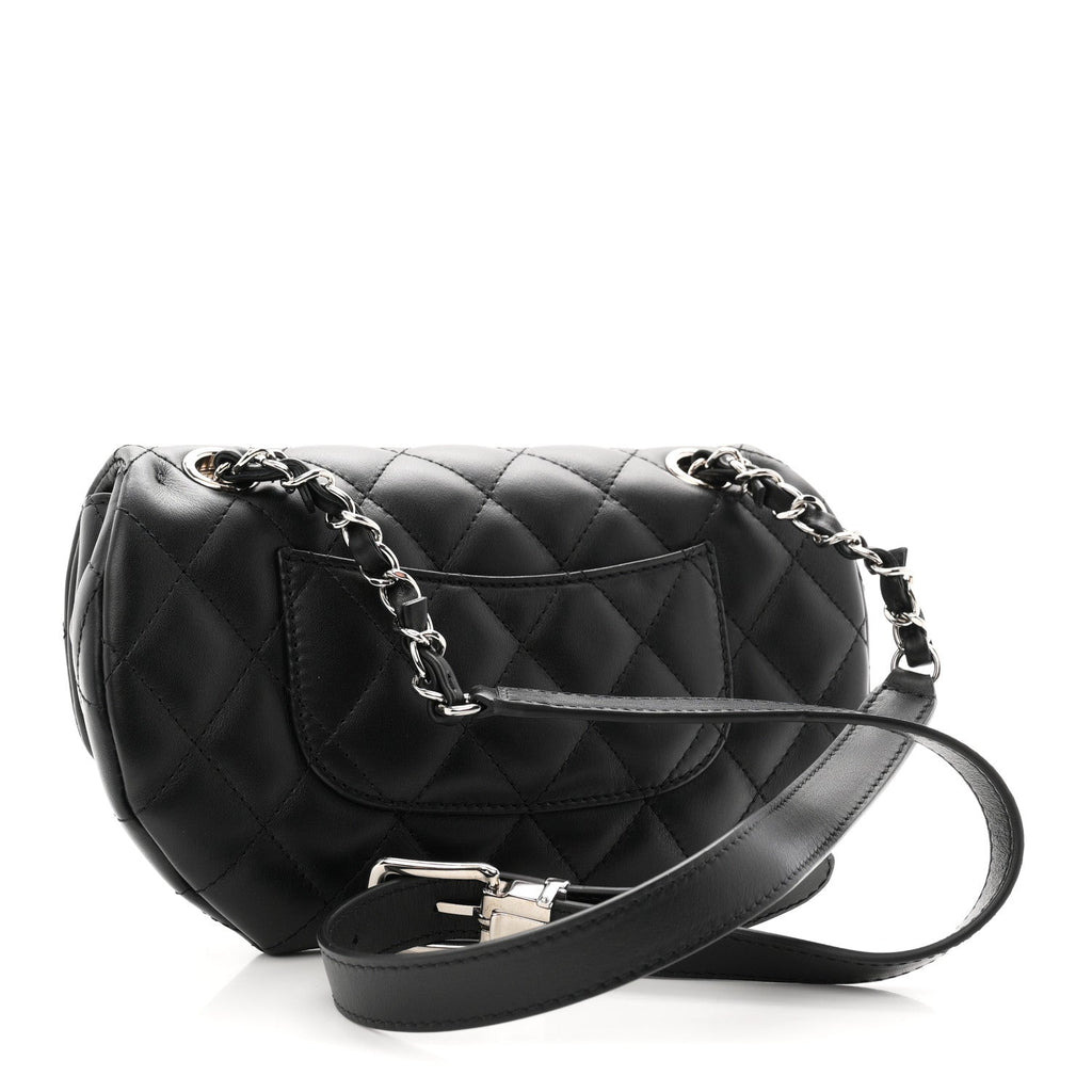 Calfskin Quilted CC Uniform Flap Belt Bag Black