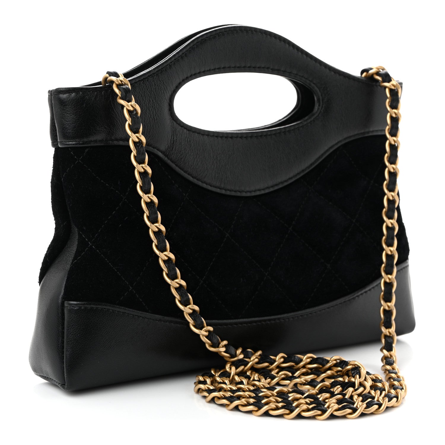 Suede Shiny Crumpled Calfskin Quilted Nano 31 Shopping Bag Black