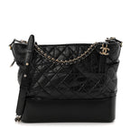 Aged Calfskin Quilted Large Gabrielle Hobo Black