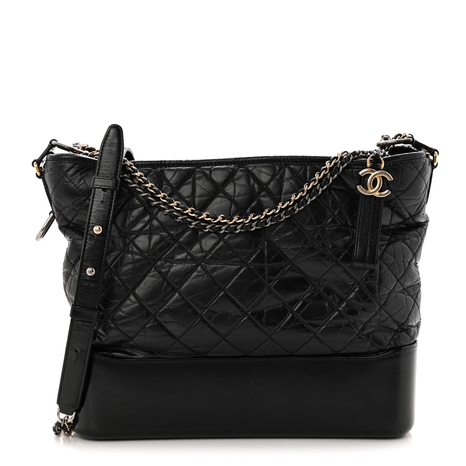 Aged Calfskin Quilted Large Gabrielle Hobo Black