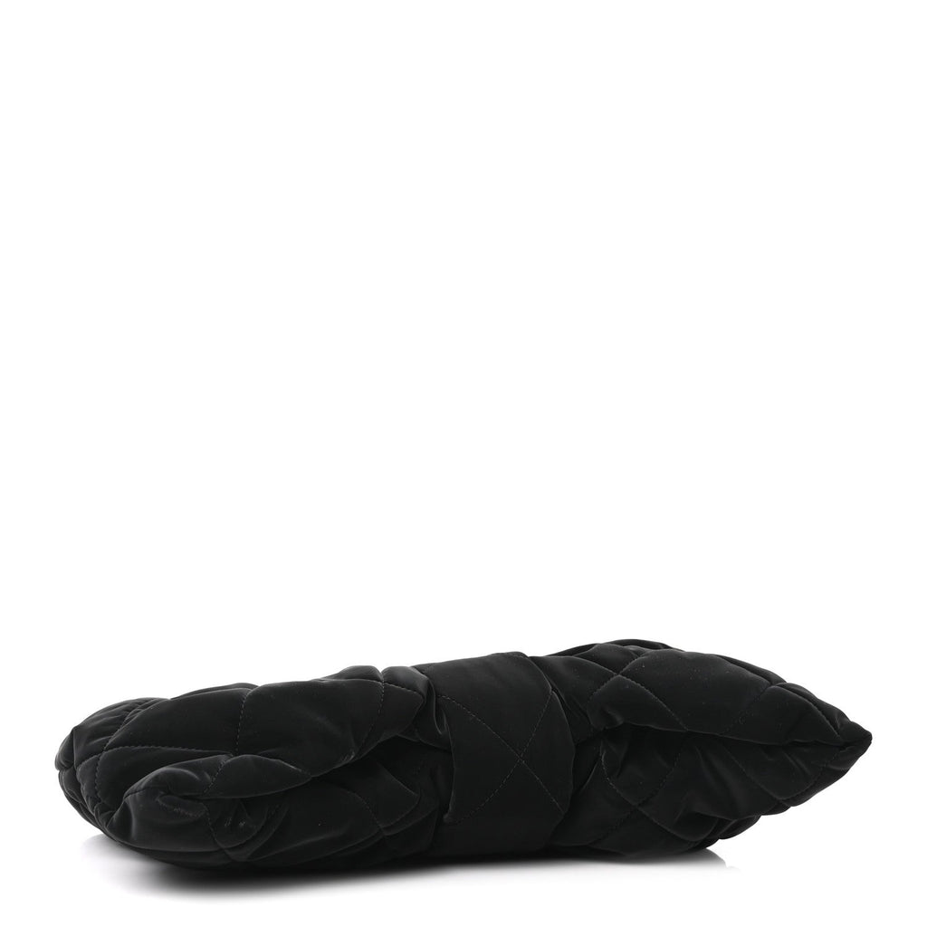 Velvet Effect Nylon Quilted Bow Bag Black